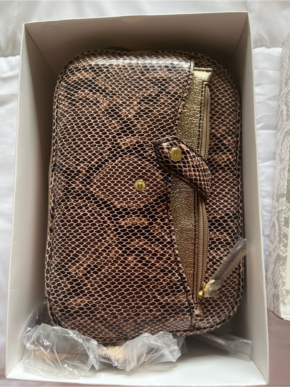Women's Snake-Print Crossbody Bag with Gold Accent